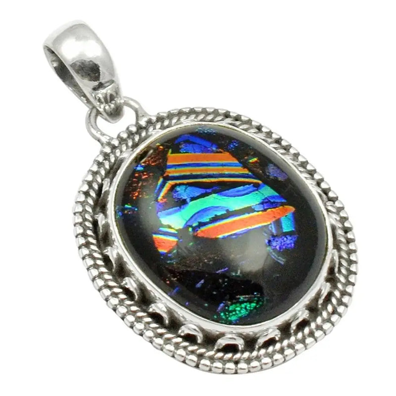 Dichroic Glass Pendant 925 Sterling Silver, 39.5mm