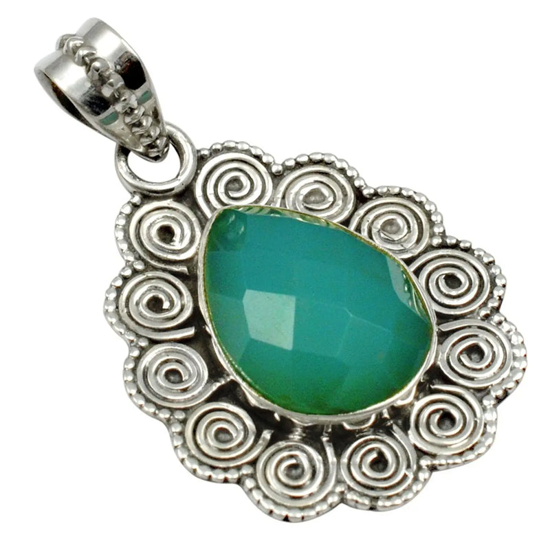 Chalcedony Pendant 925 Sterling Silver 36mm