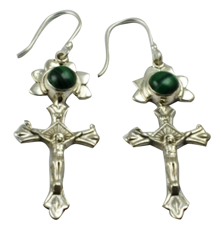 Lovegem Cross-Malachite EARRINGS 925 Sterling Silver 52.1mm
