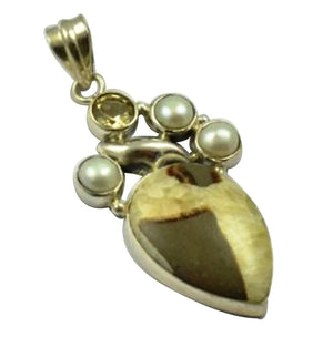 Dragon Septarian & Pearl & Citrine Pendant 925 Sterling Silver