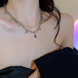 Lovelink Silver Double Layer Women Necklace Adjustable Dark Crystal Chain