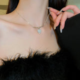Silver Heart Pendant Necklace Zircon Short Chain Women Accessory