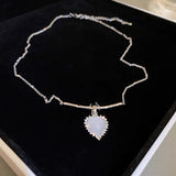 Silver Heart Pendant Necklace Zircon Short Chain Women Accessory