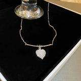 Silver Heart Pendant Necklace Zircon Short Chain Women Accessory