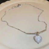 Silver Heart Pendant Necklace Zircon Short Chain Women Accessory