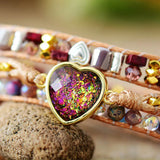 3 Strand Opal Heart Wrap Bracelets Vegan Jewelry