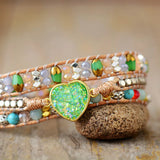 3 Strand Opal Heart Wrap Bracelets Vegan Jewelry