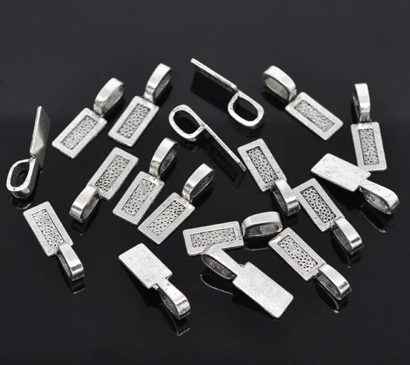 50 Silver Tag Glue on Bail 26x8mm