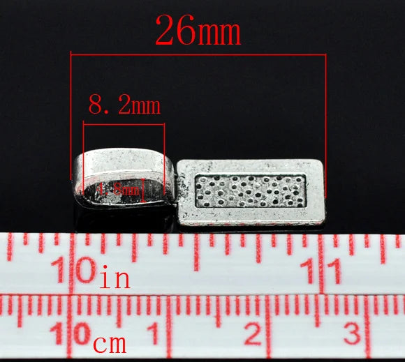 50 Silver Tag Glue on Bail 26x8mm