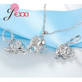 925 Silver CZ Elephant Necklace Earrings Set
