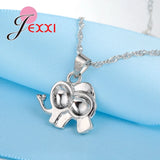 925 Silver CZ Elephant Necklace Earrings Set
