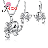925 Silver CZ Elephant Necklace Earrings Set
