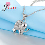 925 Silver CZ Elephant Necklace Earrings Set