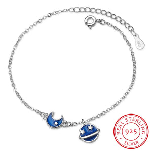 925 Silver Star Moon Planet Chain Bracelet for Women