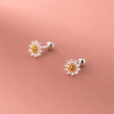 925 Sterling Silver Daisy Flower Beads Stud Earrings for Women Girls