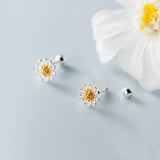 925 Sterling Silver Daisy Flower Beads Stud Earrings for Women Girls
