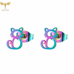 Animal Earrings Set Cat Stud Earrings Stainless Steel Hollow Jewelry