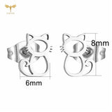 Animal Earrings Set Cat Stud Earrings Stainless Steel Hollow Jewelry