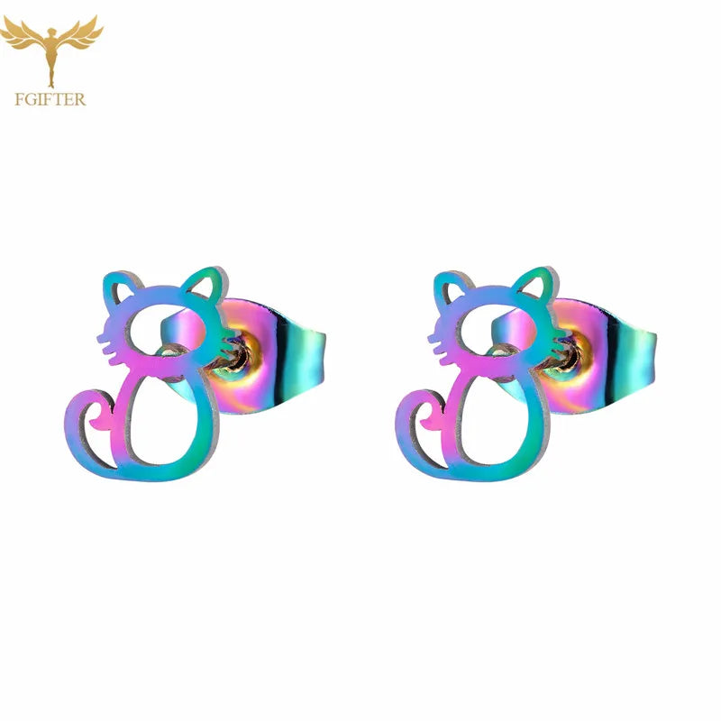 Animal Earrings Set Cat Stud Earrings Stainless Steel Hollow Jewelry