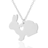 Animal Rabbit Charm Necklace Heart Bunny Pendant Women Jewelry