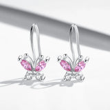 925 Silver Pink Zircon Butterfly Earrings for Kids