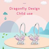 925 Silver Pink Zircon Butterfly Earrings for Kids