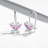 925 Silver Pink Zircon Butterfly Earrings for Kids