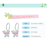 925 Silver Pink Zircon Butterfly Earrings for Kids