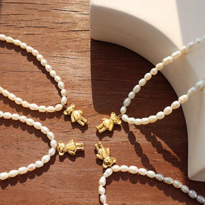 Lovely Bear Pendant Women's Necklace Baroque Pearl Necklace Jewelry Gift
