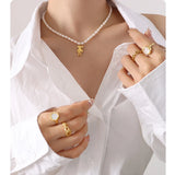 Lovely Bear Pendant Women's Necklace Baroque Pearl Necklace Jewelry Gift