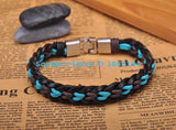 Black&Sky Leather Hemp Friendship Cuff Bracelet Bangle Wristband