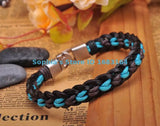 Black&Sky Leather Hemp Friendship Cuff Bracelet Bangle Wristband