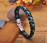 Black&Sky Leather Hemp Friendship Cuff Bracelet Bangle Wristband