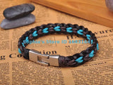 Black&Sky Leather Hemp Friendship Cuff Bracelet Bangle Wristband