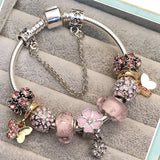 Crystal Pink Beads Charm Bracelet for Women