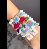 CZ Pave Enamel Heart Pendant Bracelet with Freshwater Pearl Beads