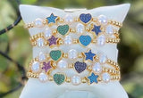 CZ Pave Enamel Heart Pendant Bracelet with Freshwater Pearl Beads