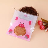 Cute Animal Plastic Bags 10x10+3cm Biscuits Display Pouches 100pcs Pig and Panda
