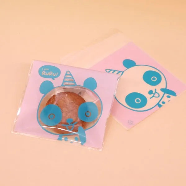 Cute Animal Plastic Bags 10x10+3cm Biscuits Display Pouches 100pcs Pig and Panda