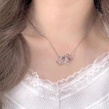 Cartoon Cat Kids Chain Necklace Hollowed Kitty Synthetic Crystal Gift
