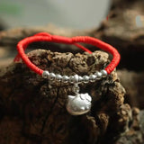 925 Silver Cat Charm Bracelet Red Thread
