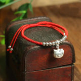 925 Silver Cat Charm Bracelet Red Thread