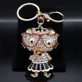 Cute Cat Rhinestone Keychain with Glasses for Women Men