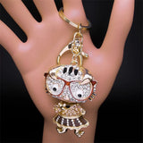 Cute Cat Rhinestone Keychain with Glasses for Women Men