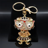 Cute Cat Rhinestone Keychain with Glasses for Women Men