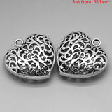 Heart Silver Charm Pendants Hollow 5.1x5cm 3PCs