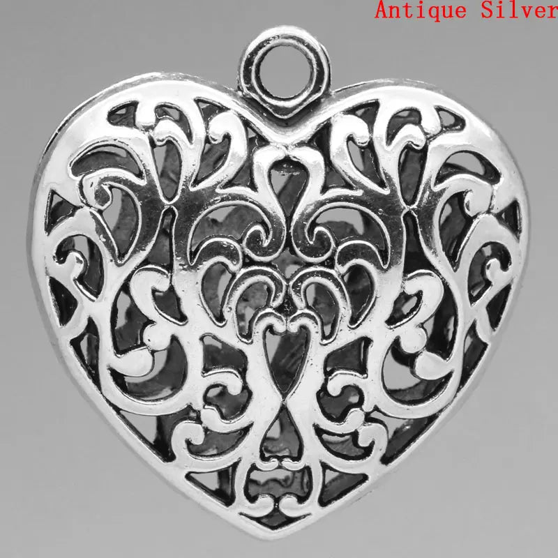 Heart Silver Charm Pendants Hollow 5.1x5cm 3PCs