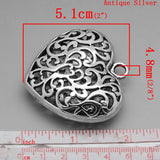 Heart Silver Charm Pendants Hollow 5.1x5cm 3PCs