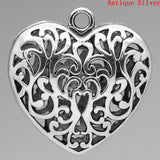 Heart Silver Charm Pendants Hollow 5.1x5cm 3PCs