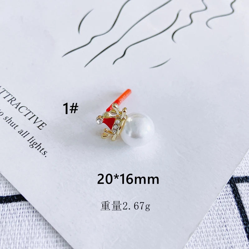Christmas Earrings Pearl Zircon Bell Snowflake Snail DIY Stud Earring